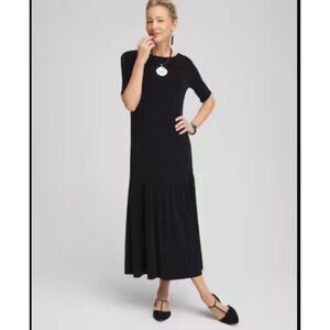 New w Tags Chico's Travelers Boatneck Drop-Waist Maxi Dress Size Small Black